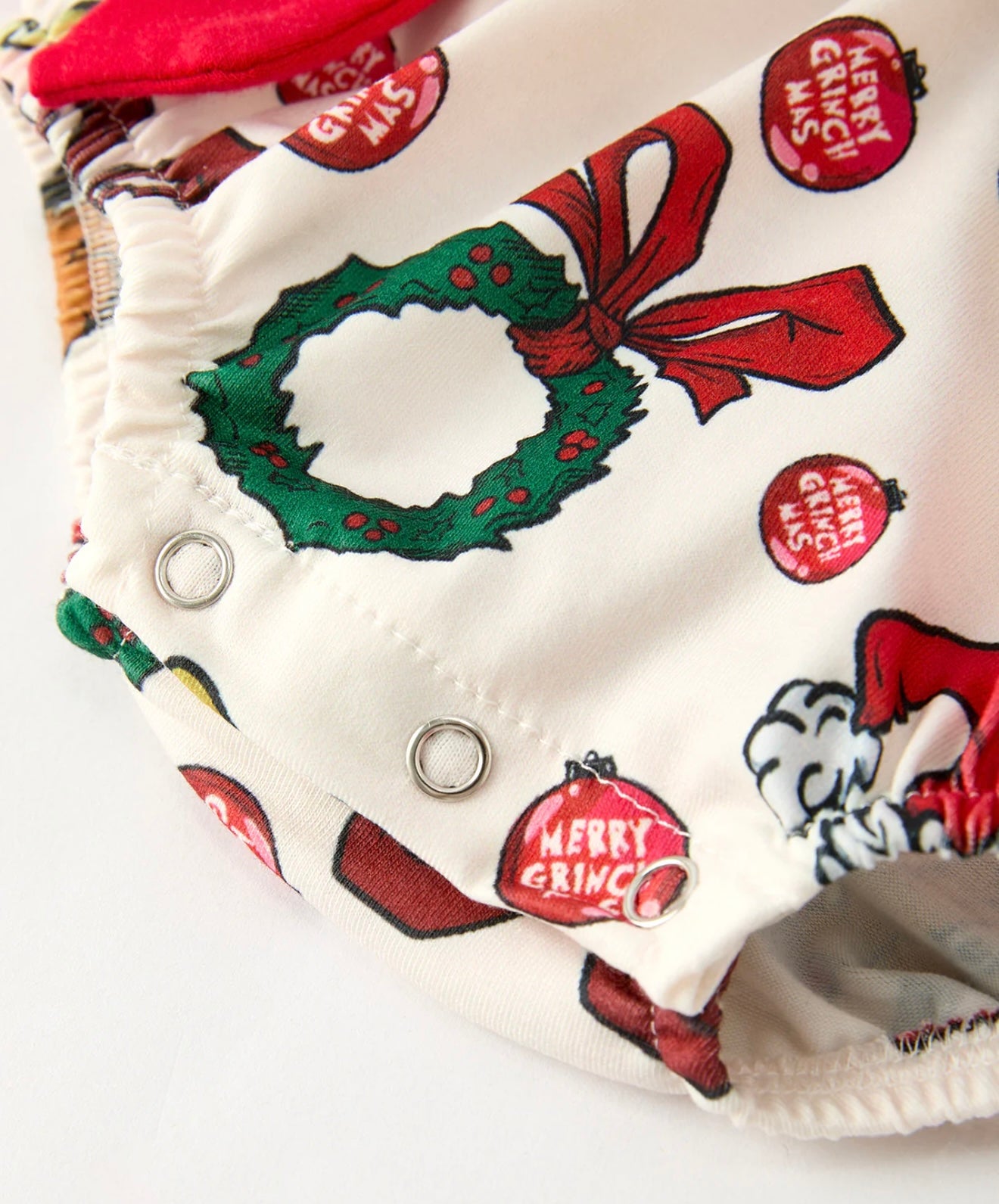 Christmas Character Print Baby Girls Romper with Red Bow Detail