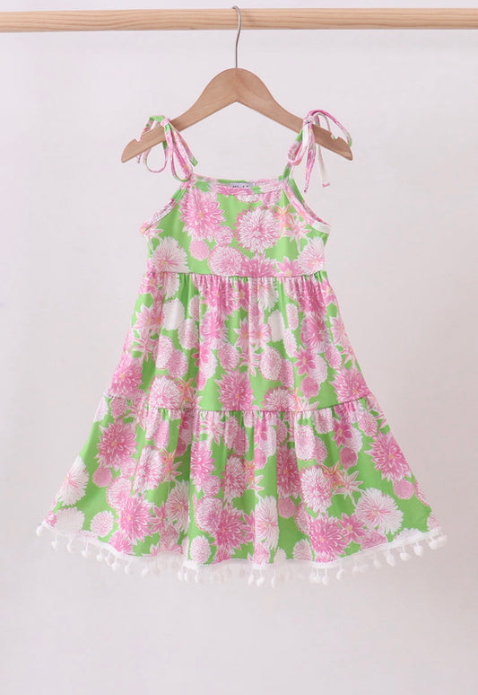 Pink floral ruffle tiered dress
