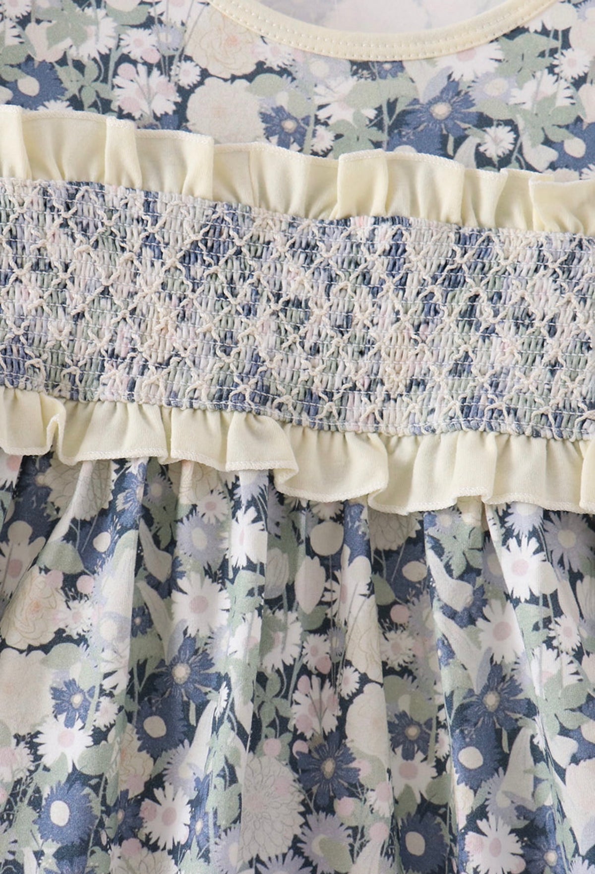Vintage Floral Smocked Ruffle Dress