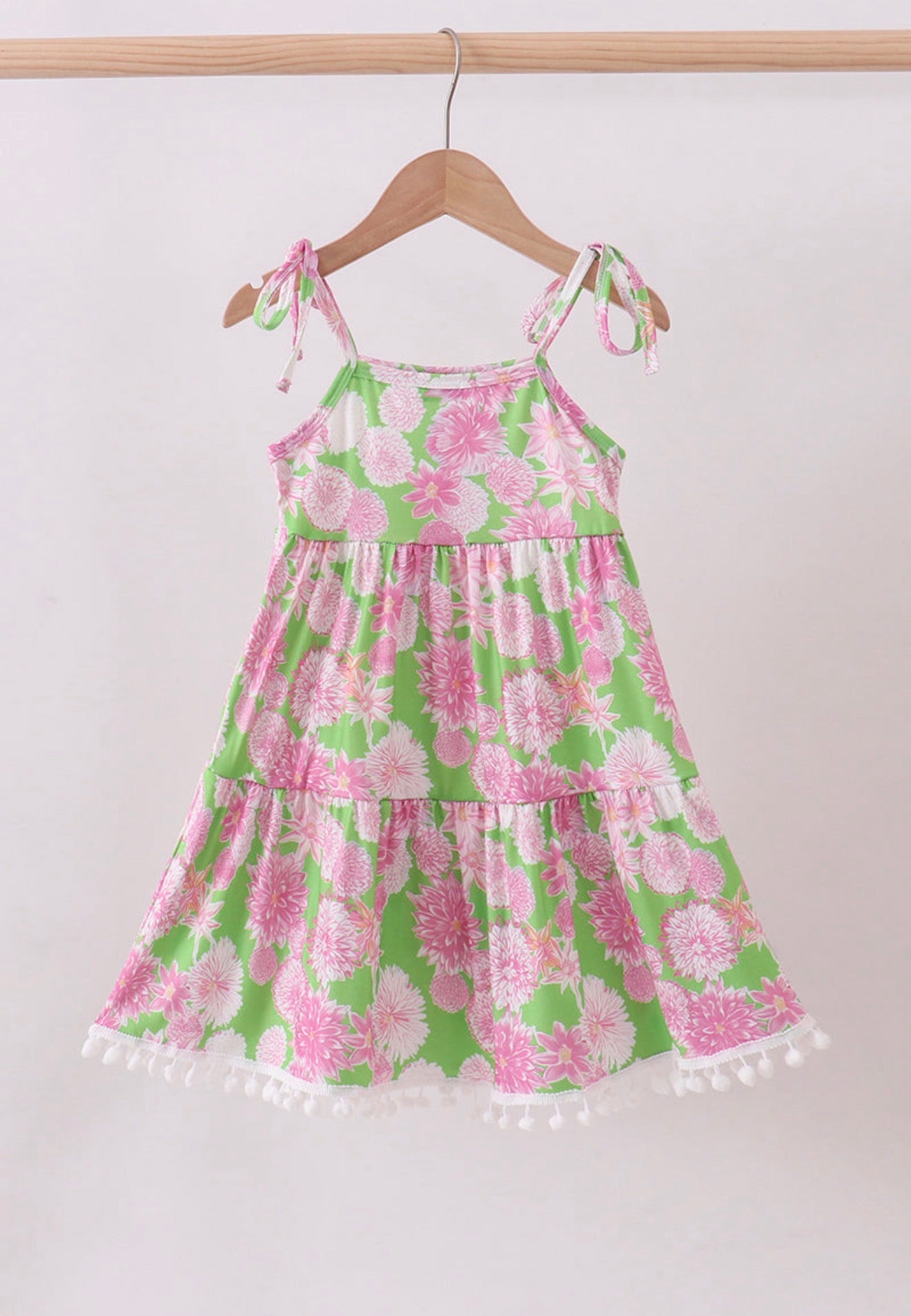 Pink floral ruffle tiered dress