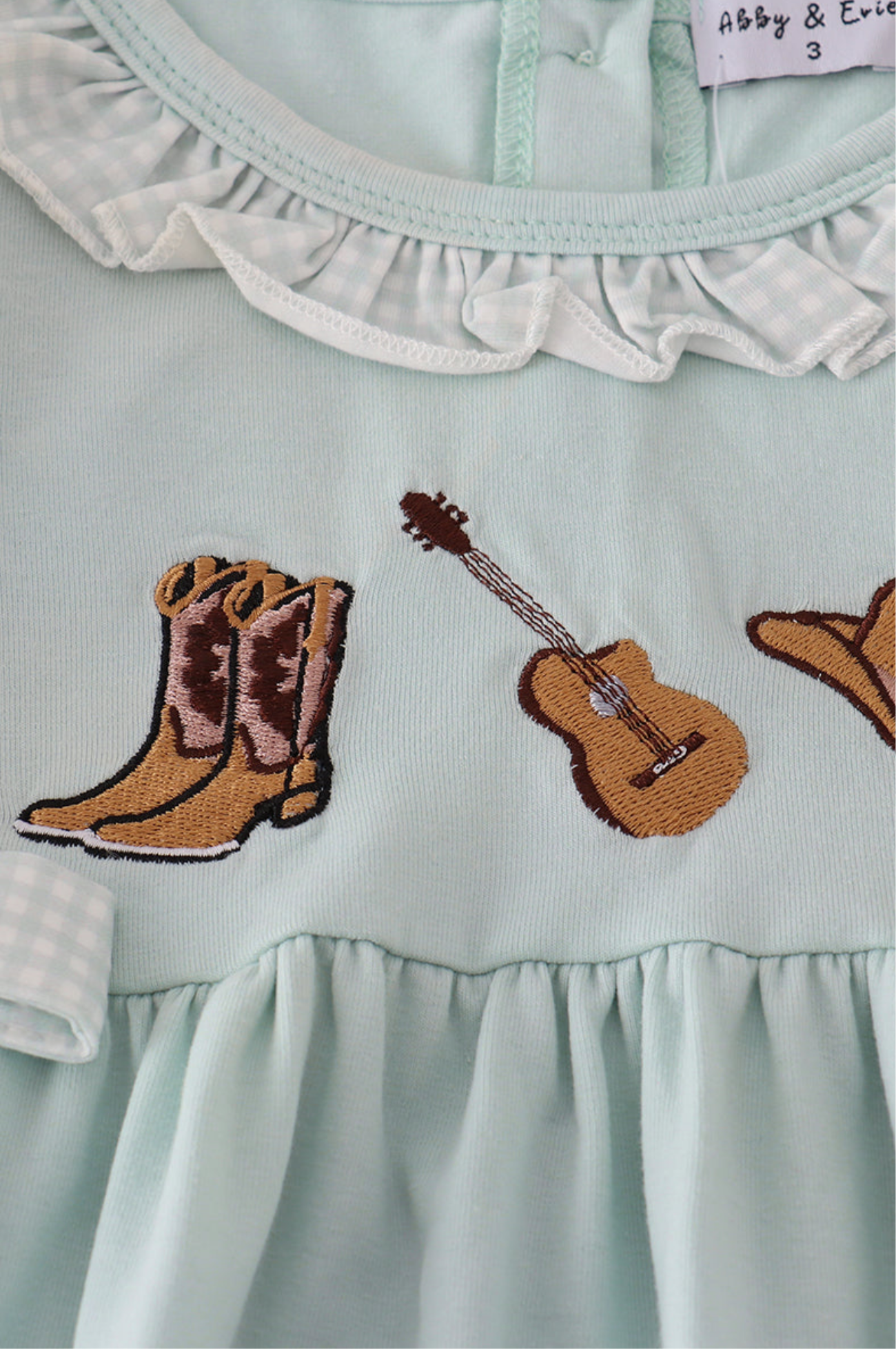Blue boots embroidery ruffle pants set