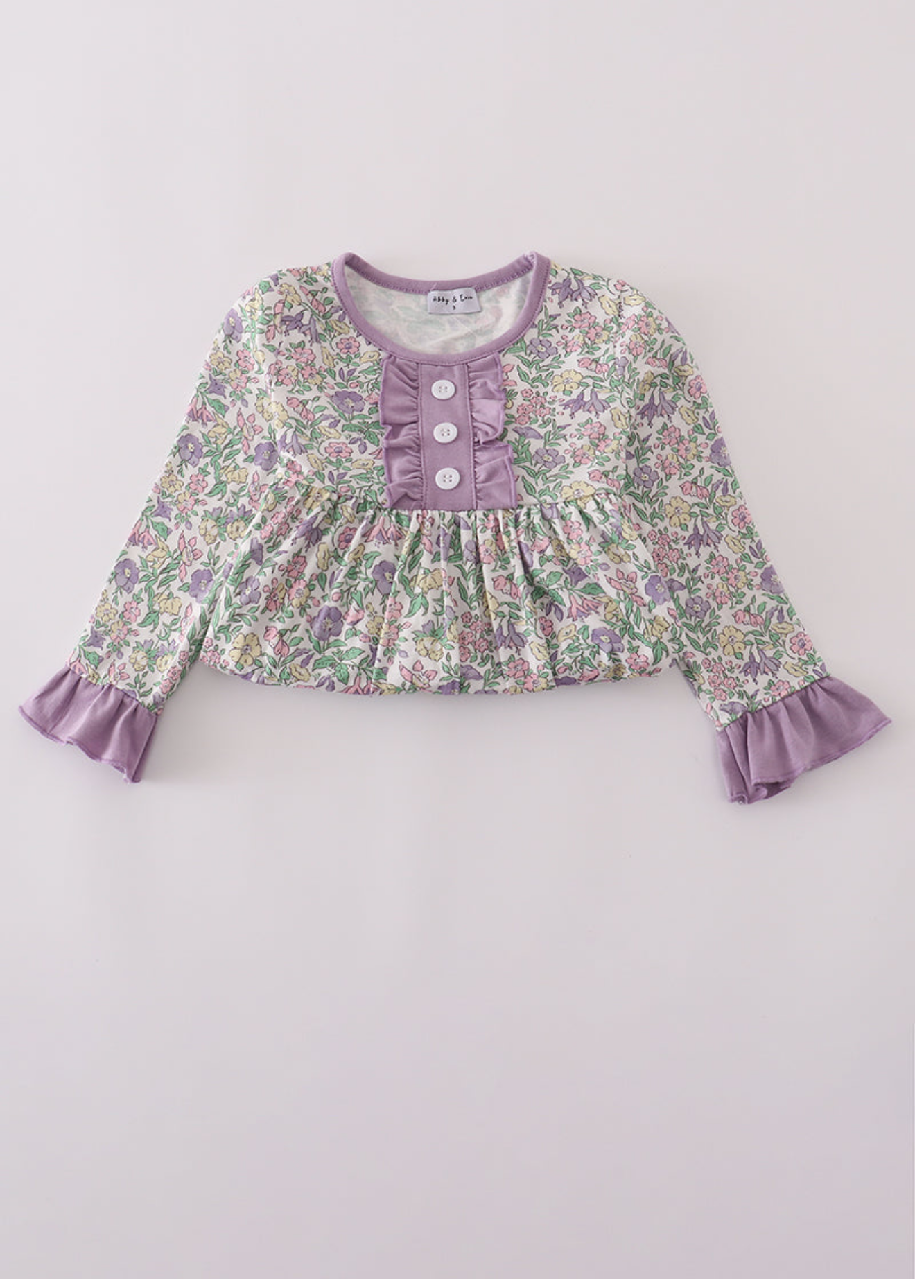 Purple floral print ruffle dress