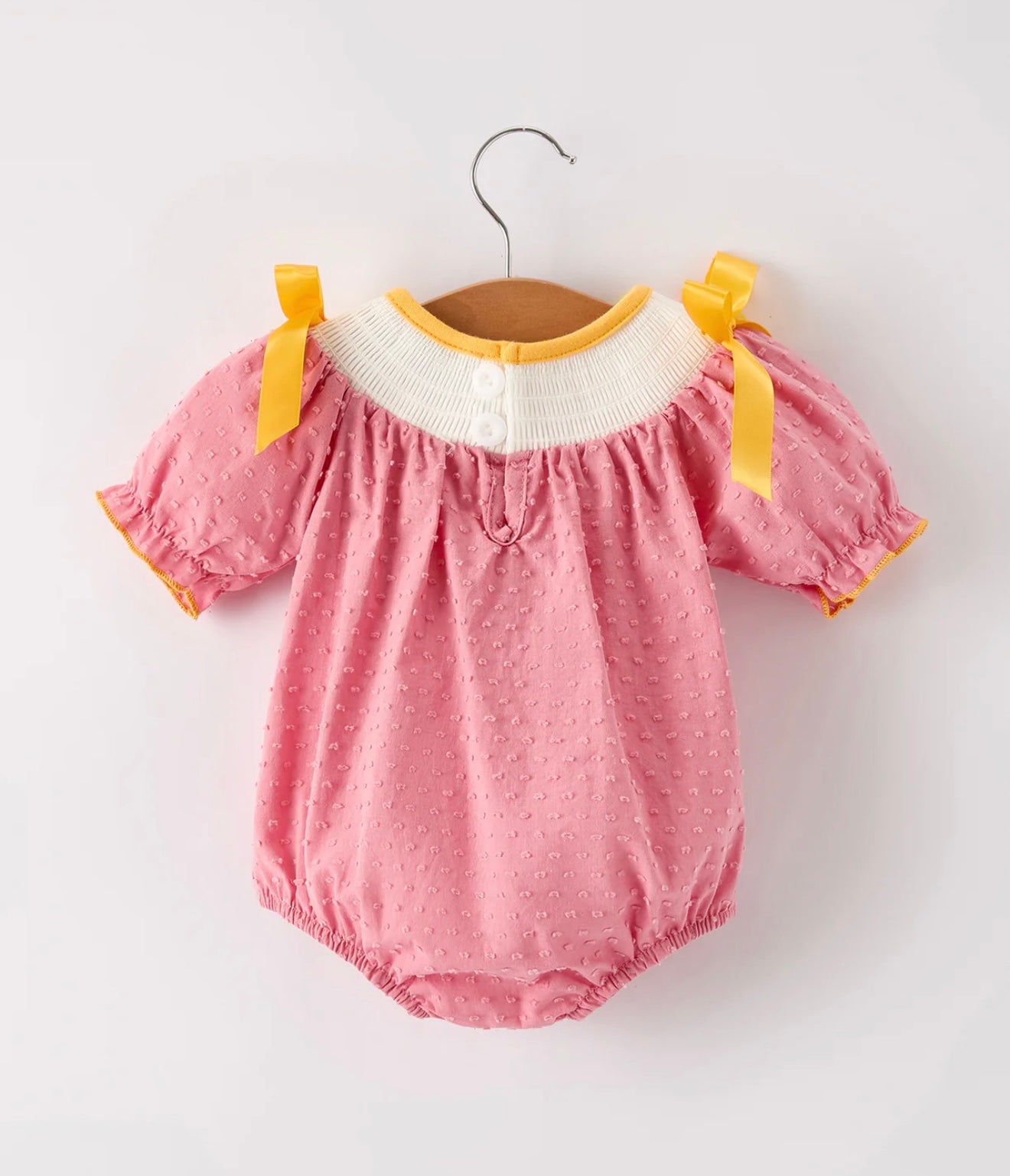 Fall Thanksgiving Turkey Leaf Embroidery Smocking Bow Baby Girl’s Romper