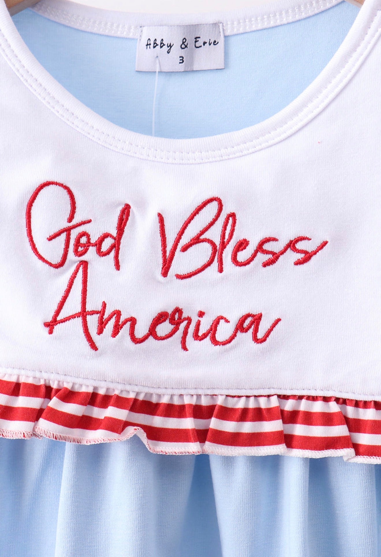 Blue God Bless America flag french knot ruffle shorts set