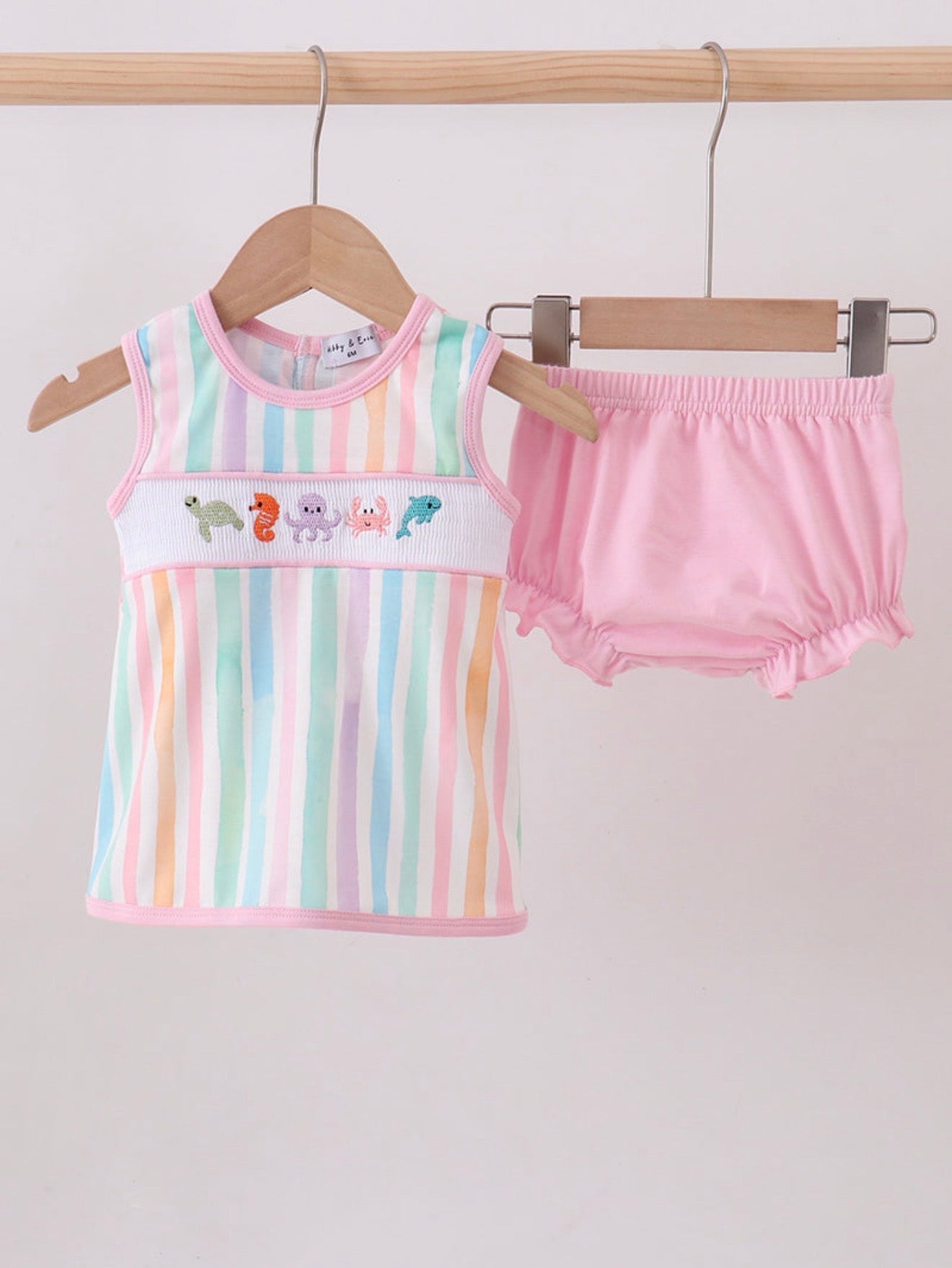 Multicolor stripe marine embroidery bloomer set