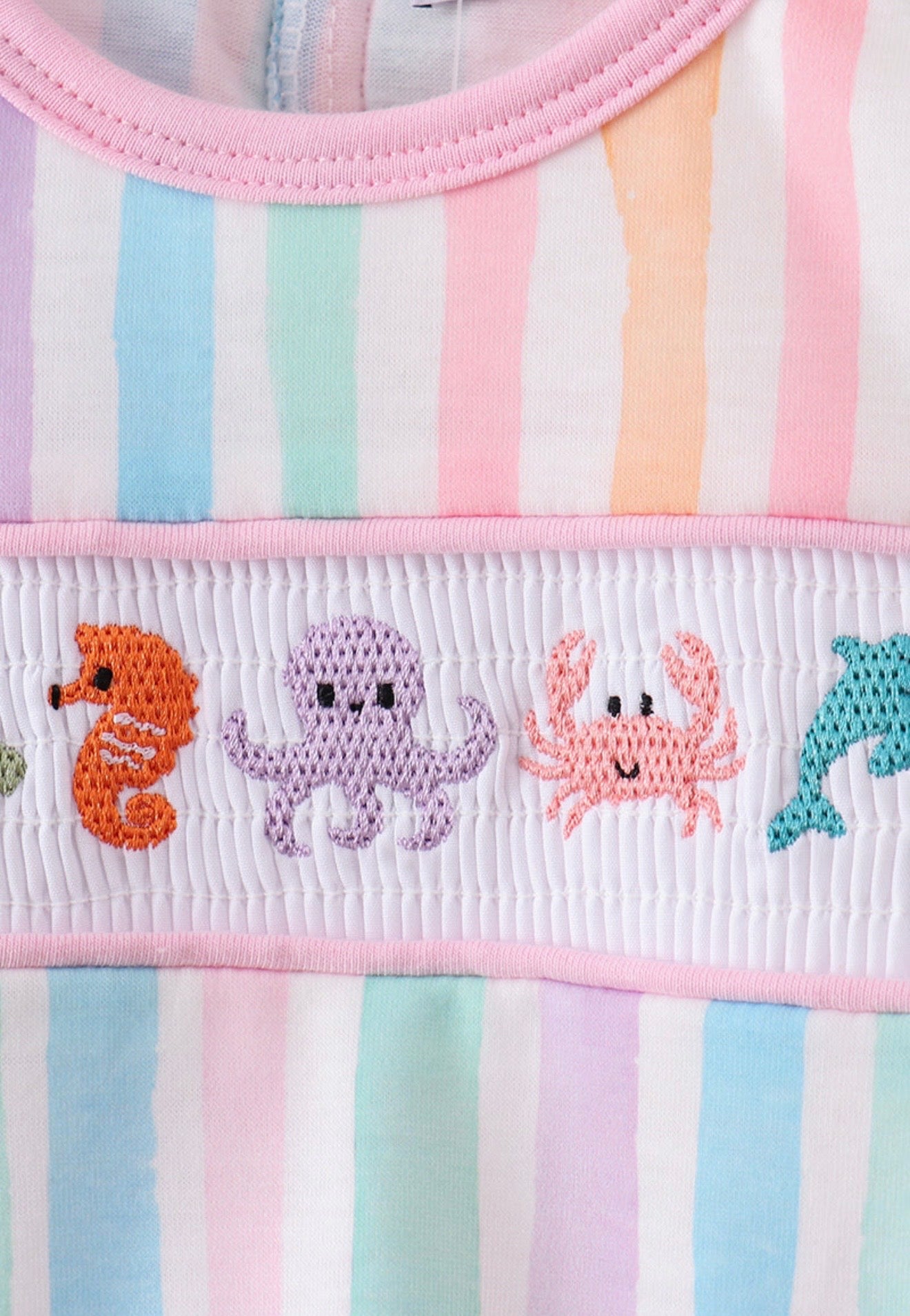 Multicolor stripe marine embroidery bloomer set
