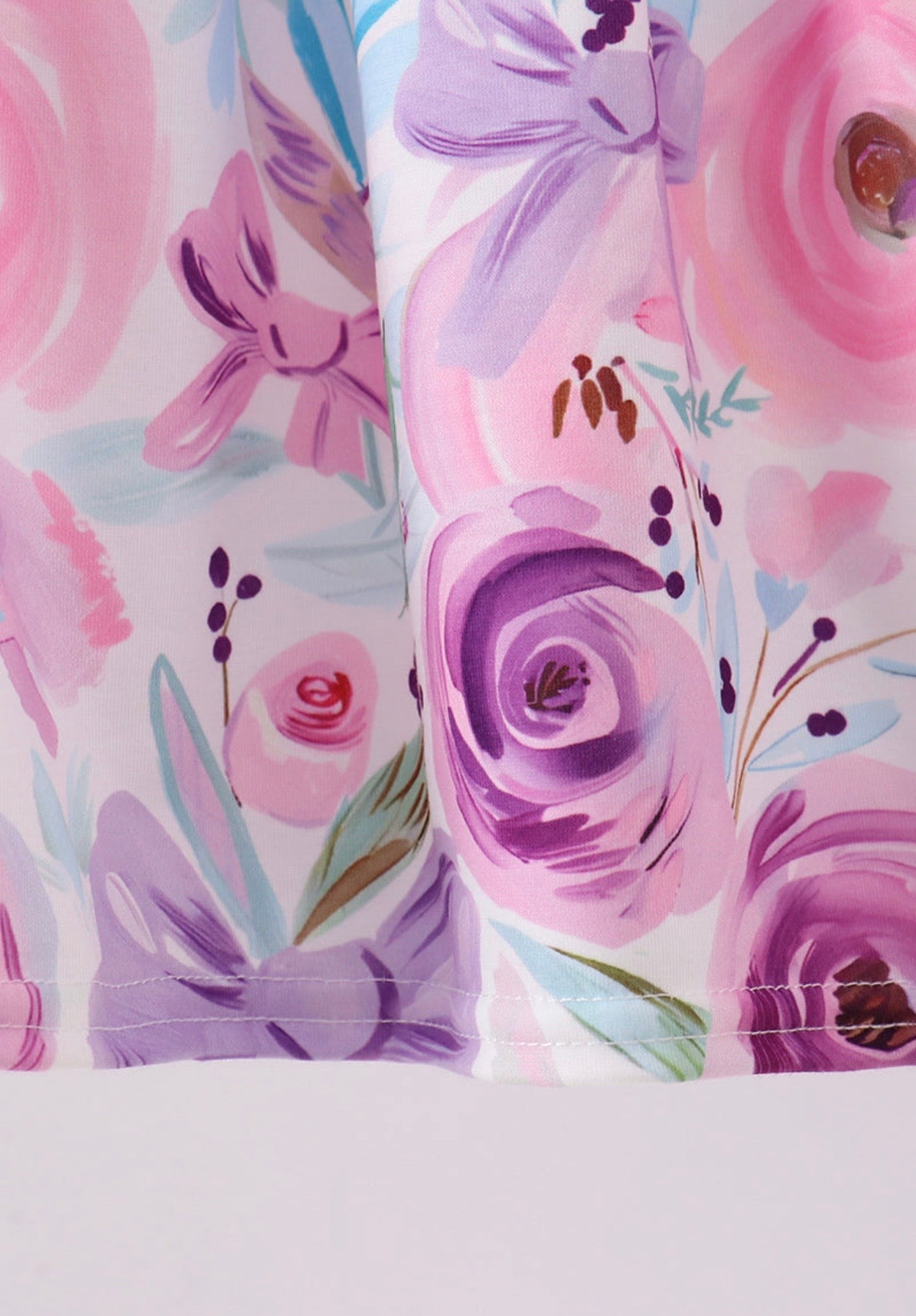 Purple floral print bow ruffle shorts set