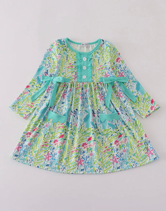 Green meadow splash ruffle dress