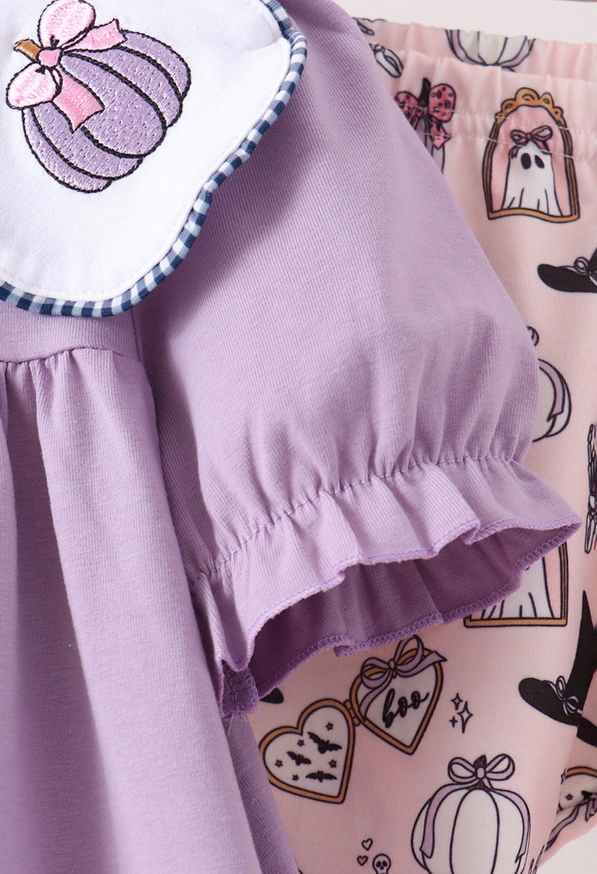 Purple spooky embroidery pants set