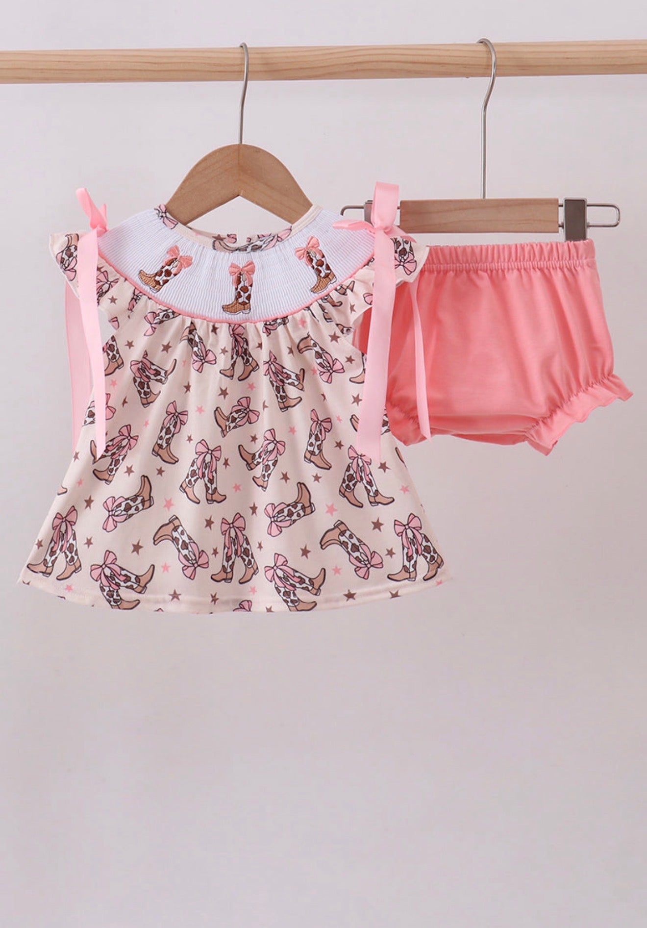 Western cowgirl boots smocked bloomer set