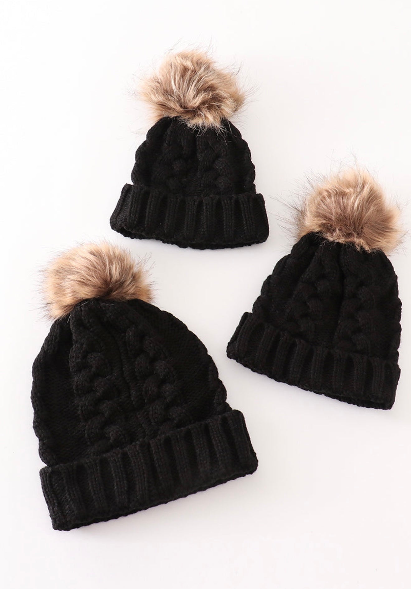 Baby, Kid, and Adult Pompom Cable Beanie