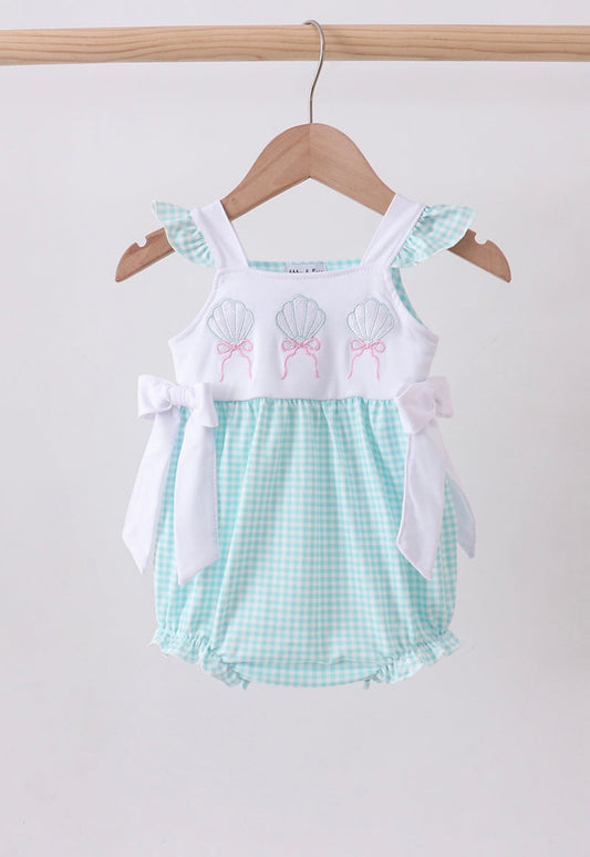 Blue seashell embroidery ruffle bubble