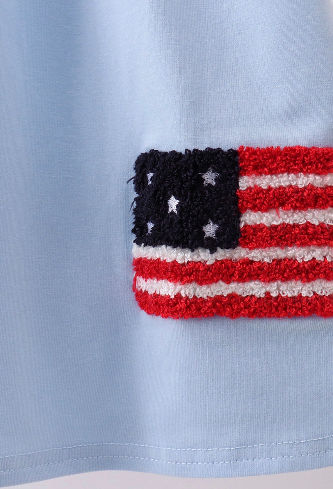 Blue God Bless America flag french knot ruffle shorts set