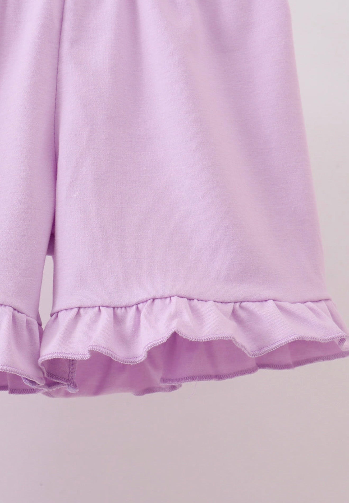Purple floral print bow ruffle shorts set