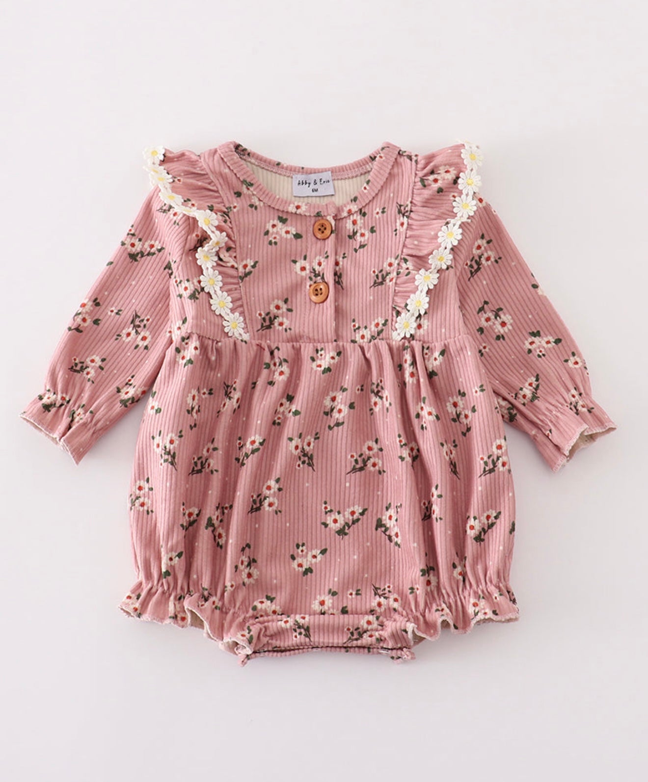 Floral corduroy lace ruffle girl bubble