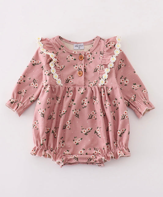Floral corduroy lace ruffle girl bubble
