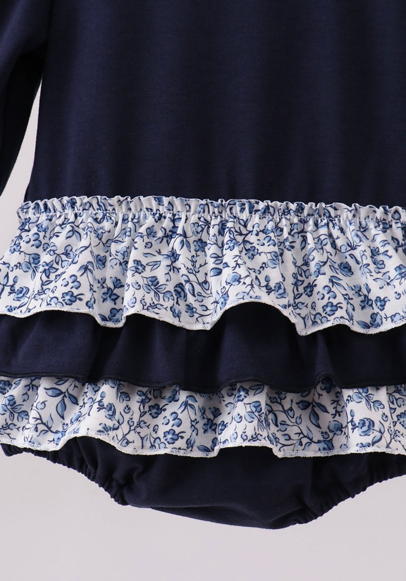 Navy heart floral appliqué ruffle bubble