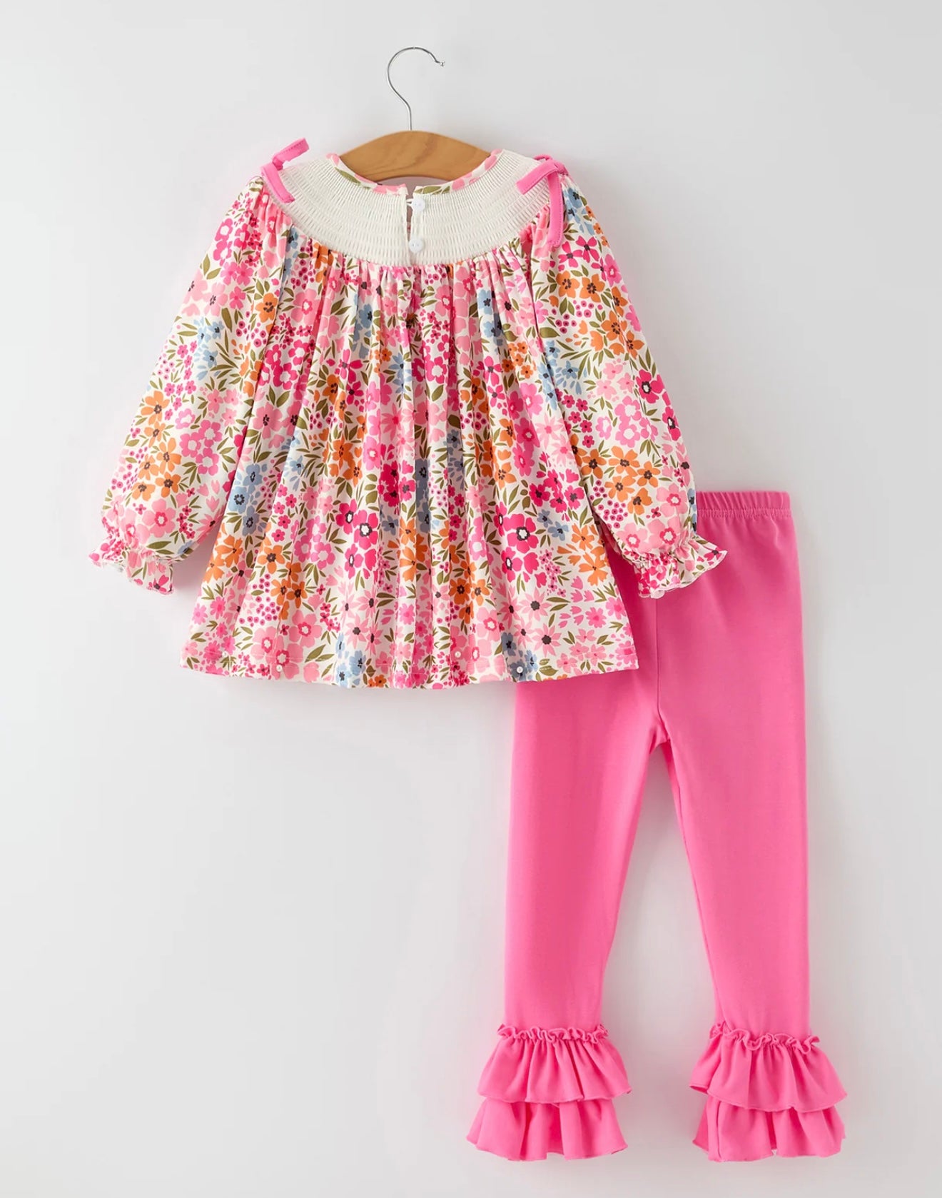 Fall Thanksgiving Pumpkin Embroidered Ruffled Pink Leggings Girl’s Set