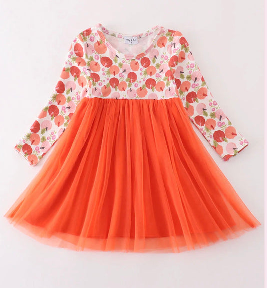 Pink pumpkin print girl tutu dress