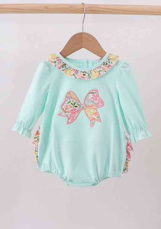 Blue bow floral appliqué ruffle bubble