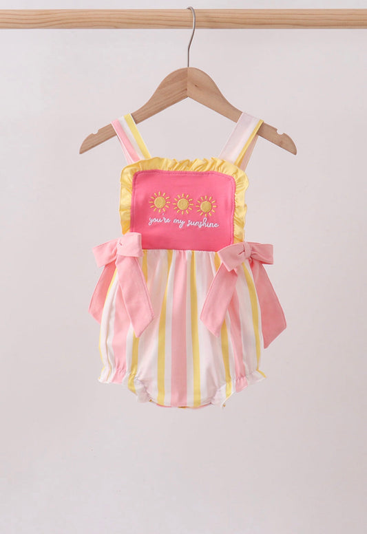 You’re my sunshine stripe embroidered bow bubble