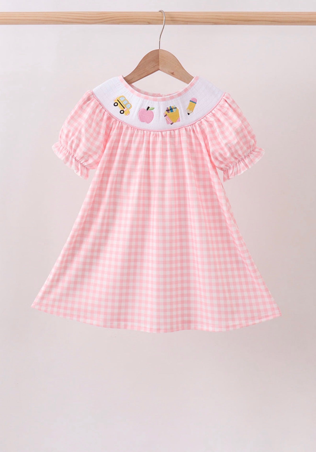 Pink Apple Bus Smocked
Dress