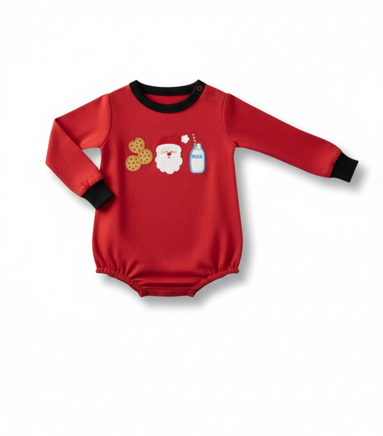 Red Santa Claus biscuit milk appliqué ruffle boys bubble ￼