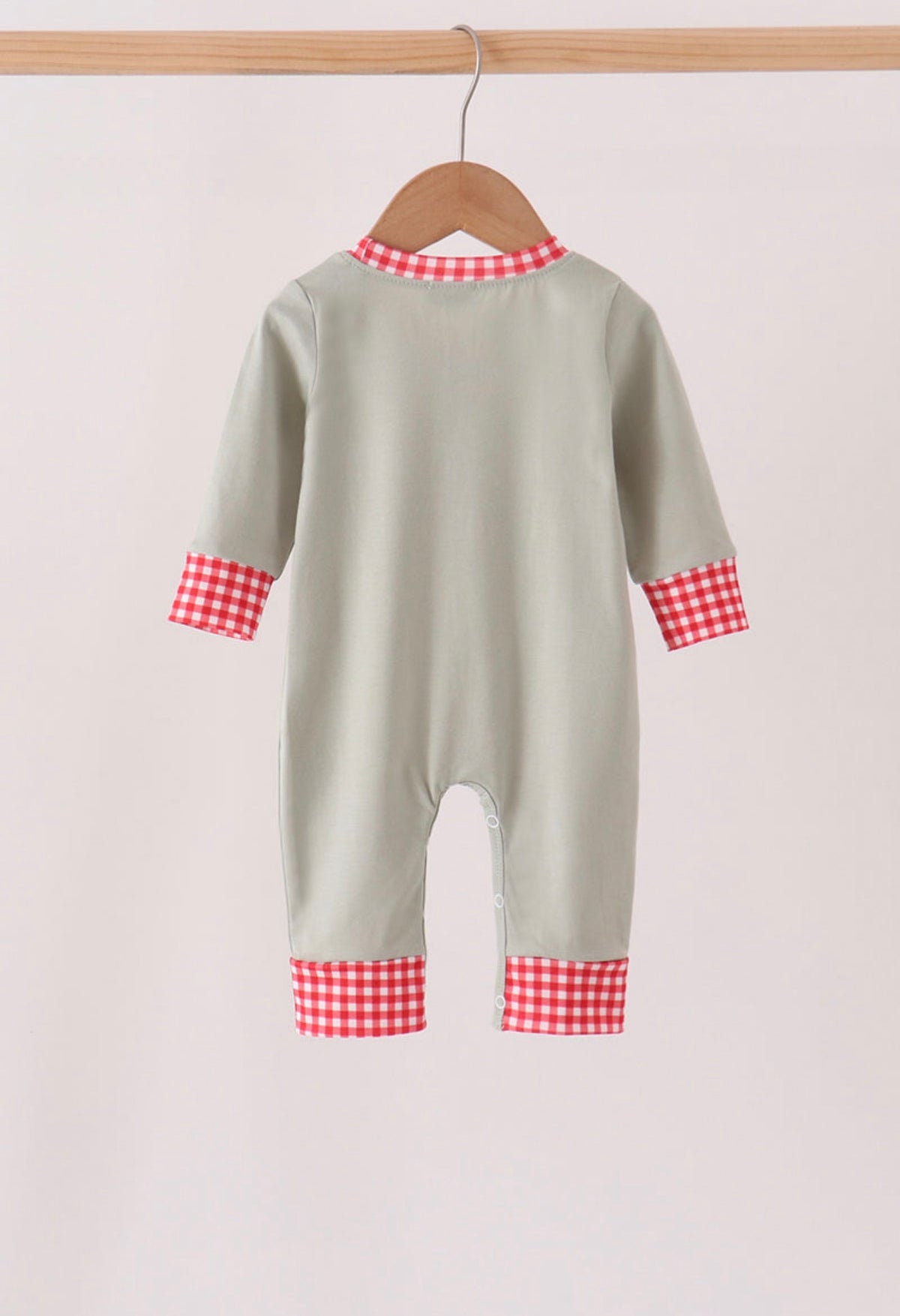 Sage santa applique gingham romper