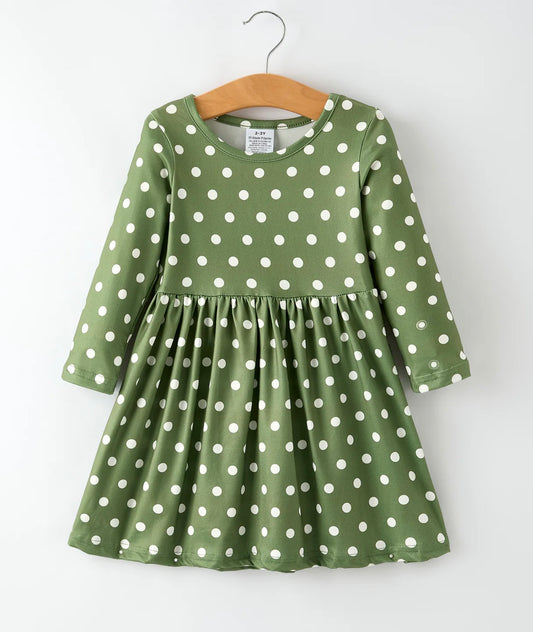 Fall & Christmas Girl’s Polka Dot Print Long Sleeve Dress