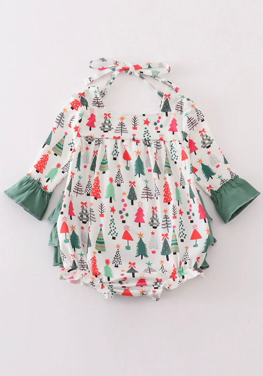 Green Christmas Tree Print Girl Bubble ￼