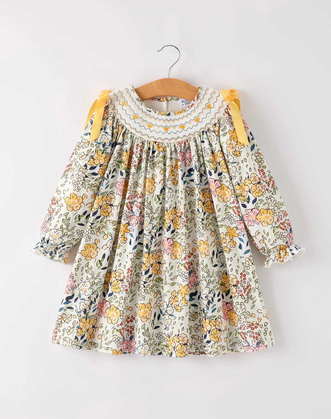 Fall Embroidery Smocking Bow Floral Leaf Baby Girl’s Dress
