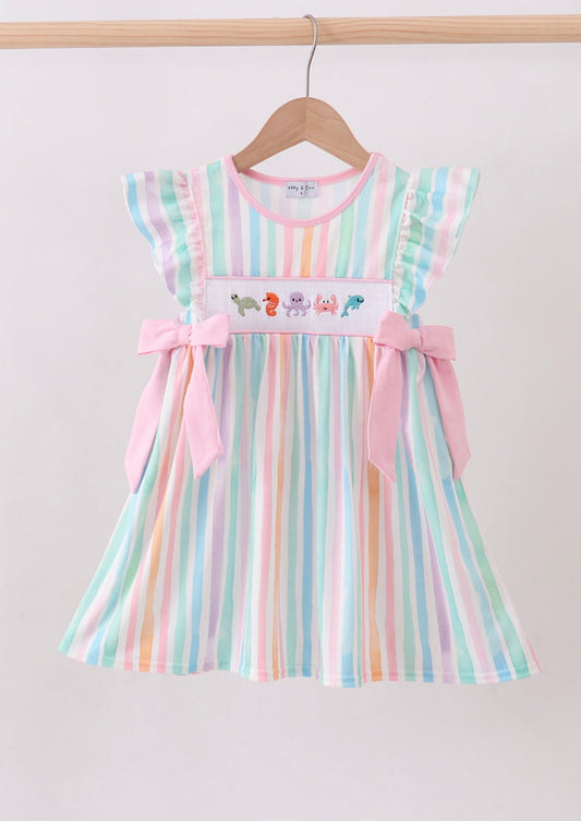 Multicolored stripe marine embroidery dress