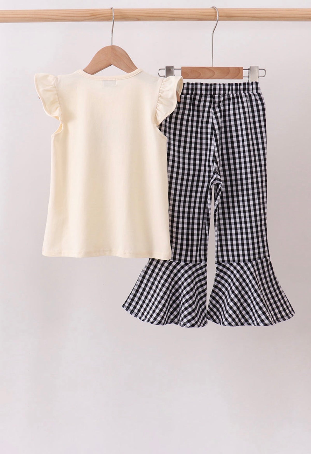 Beige ghost bow embroidery pants set