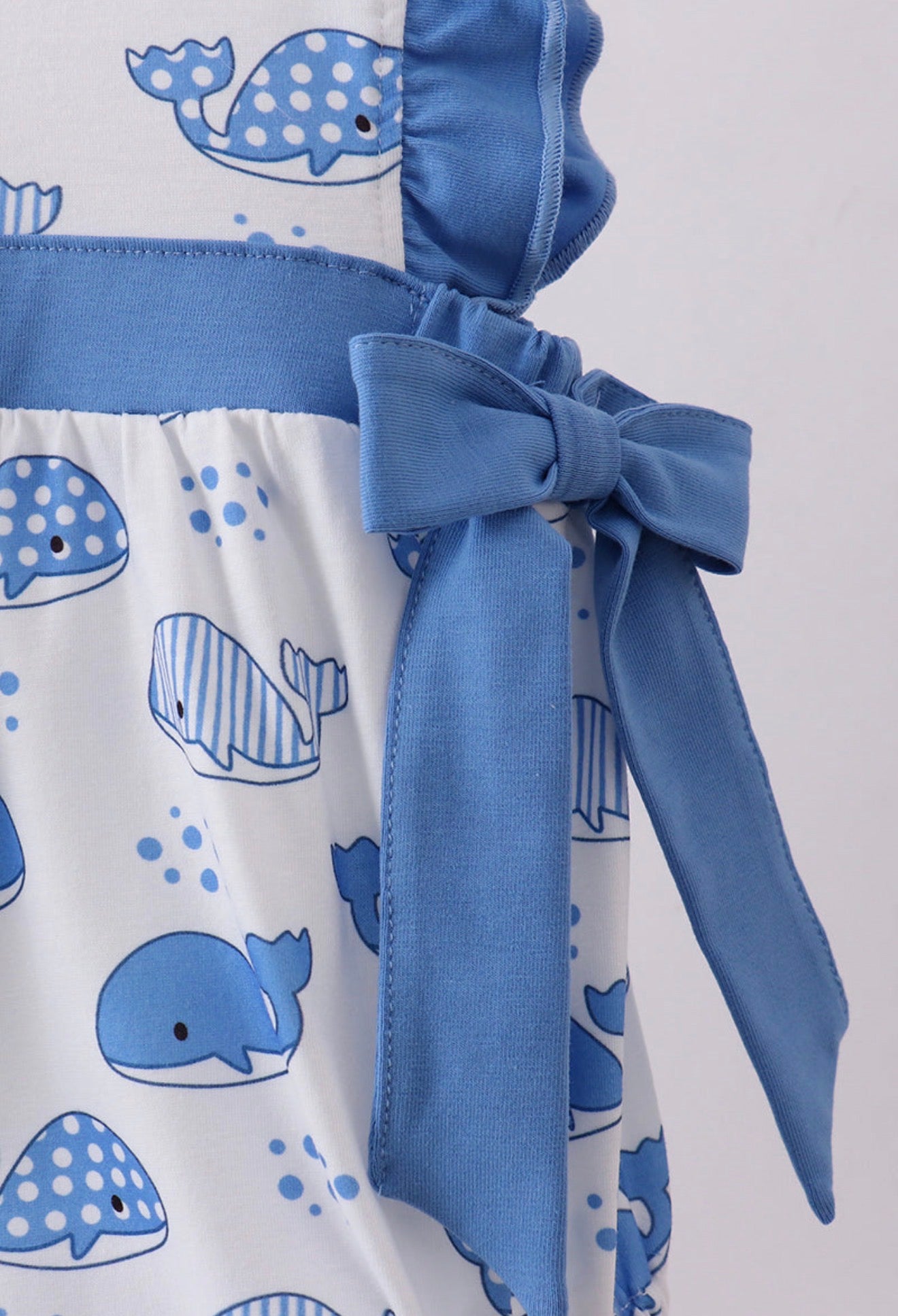Blue whale print ruffle bubble