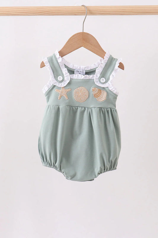 Sage starfish shell embroidery ruffle bubble