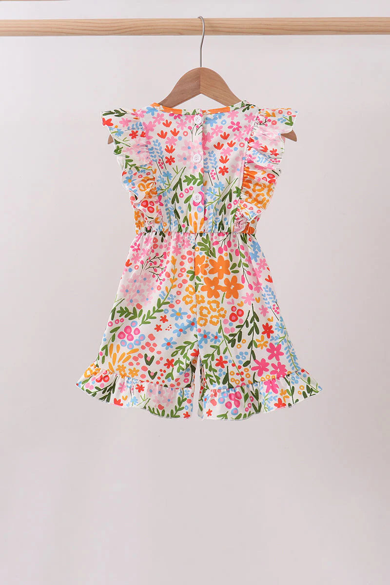 Summer floral print ruffle jumpsuit