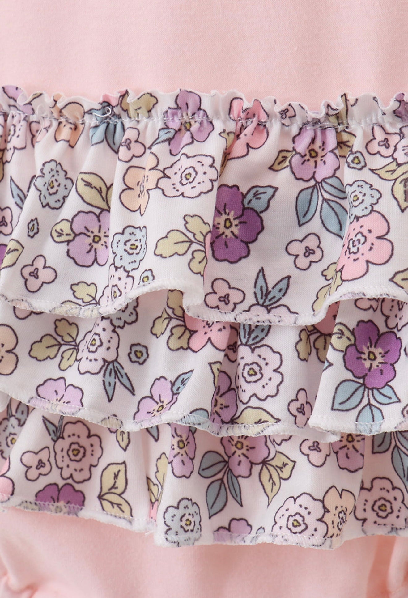 Pink floral bow appliqué ruffle bubble