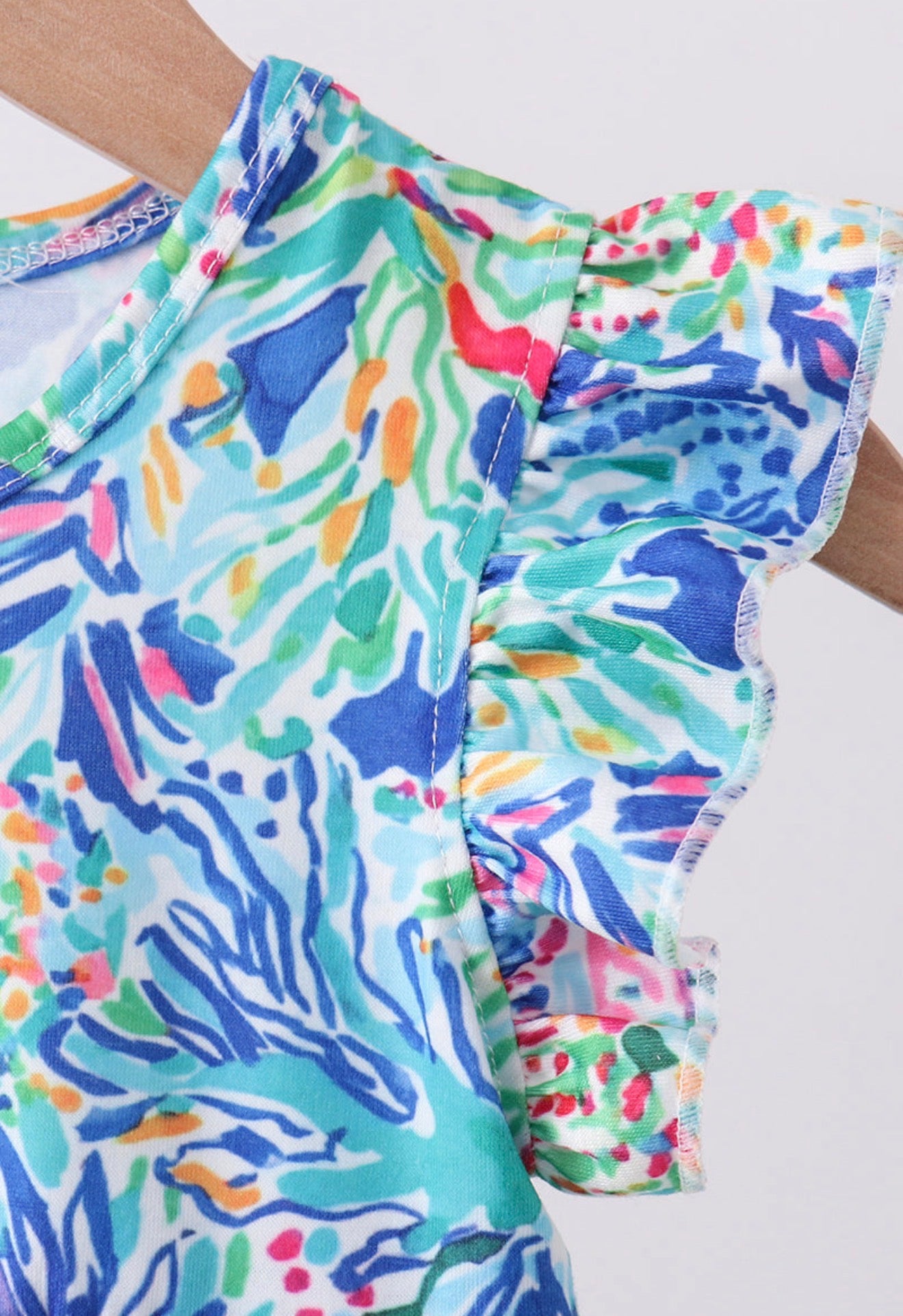 Blue floral print ruffle bubble