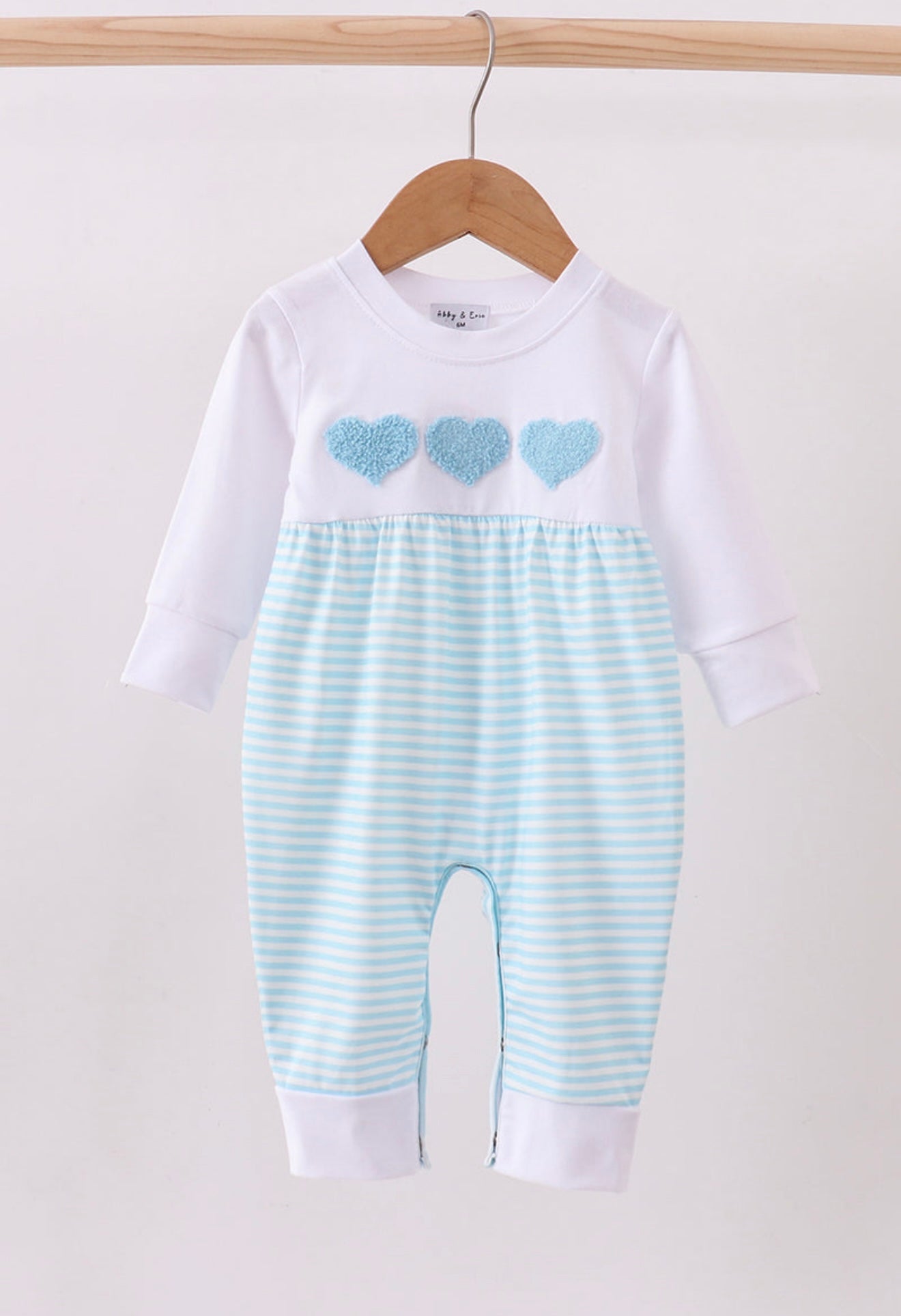 Blue heart French knot romper