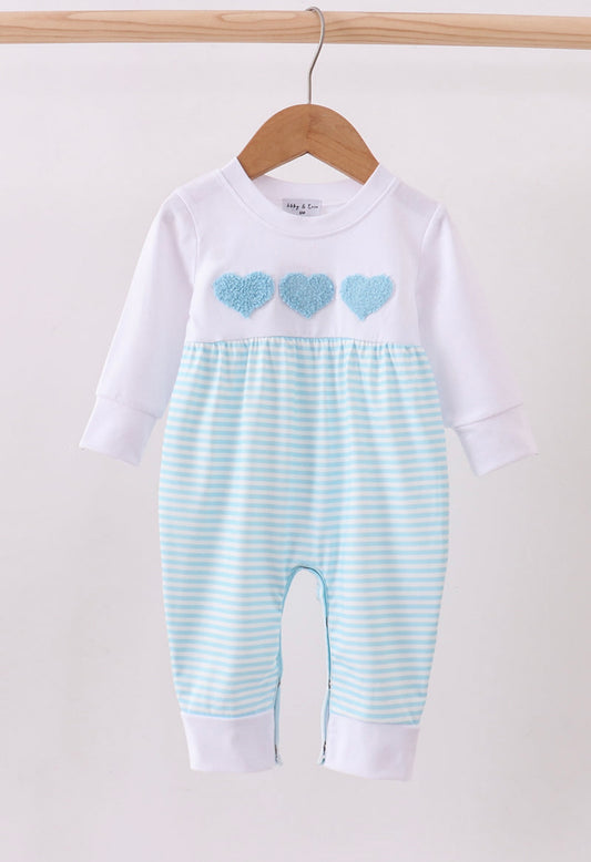 Blue heart French knot romper