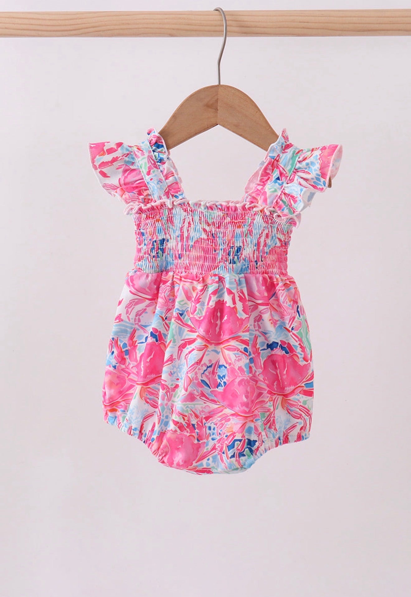 Pink floral smocked ruffle bubble