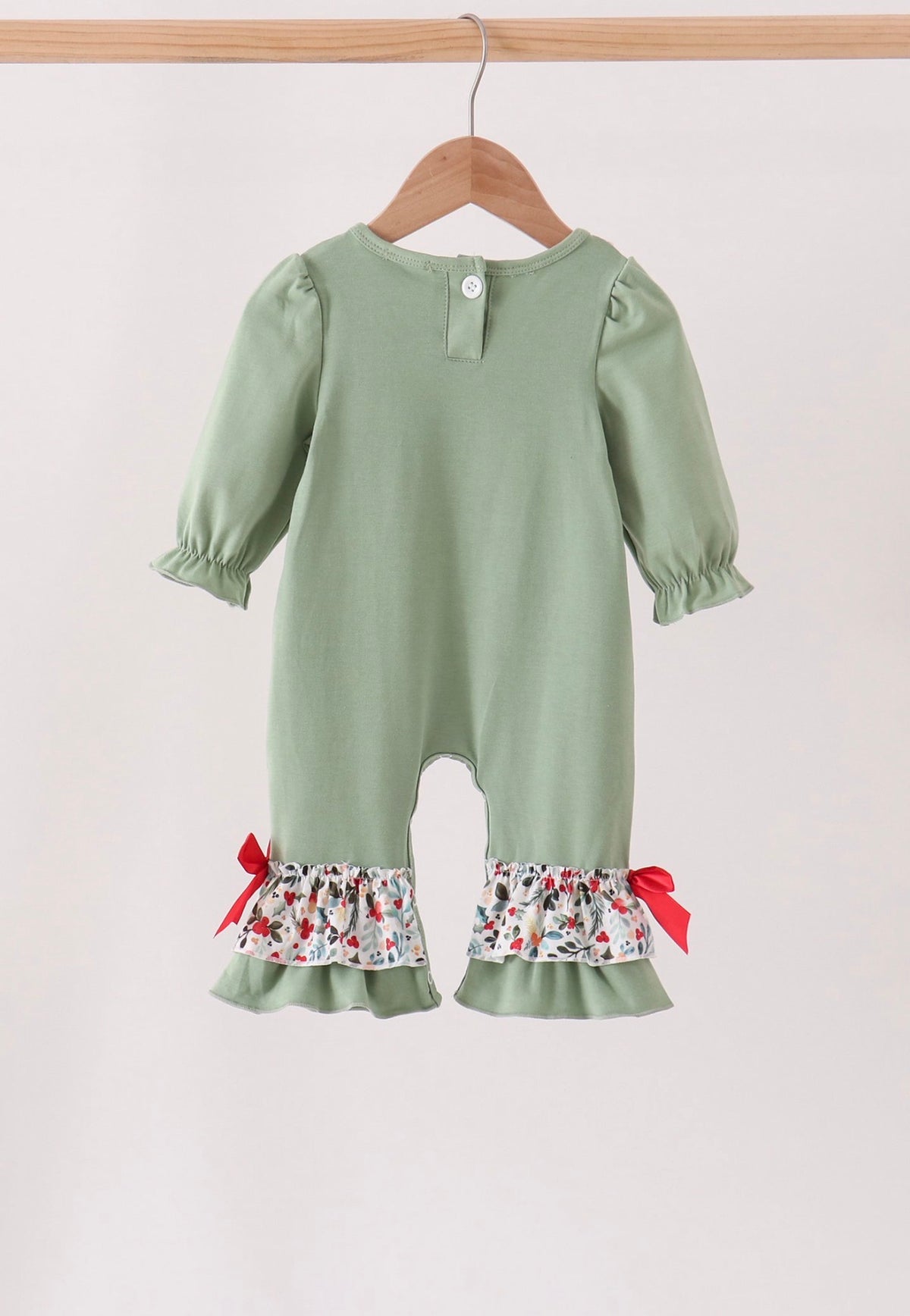 Sage Reindeer Applique Ruffle Romper