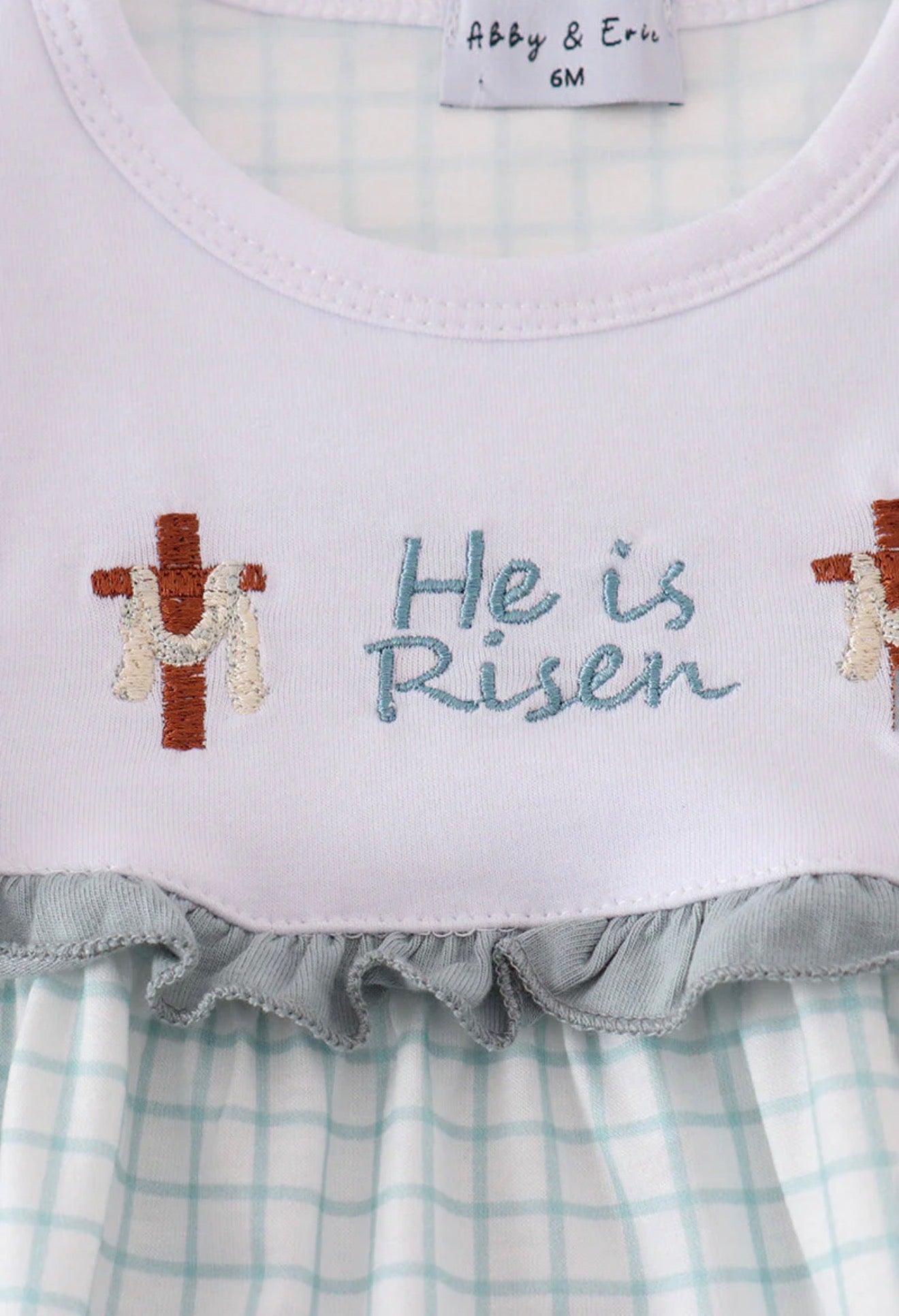 Blue He is Risen embroidery bubble