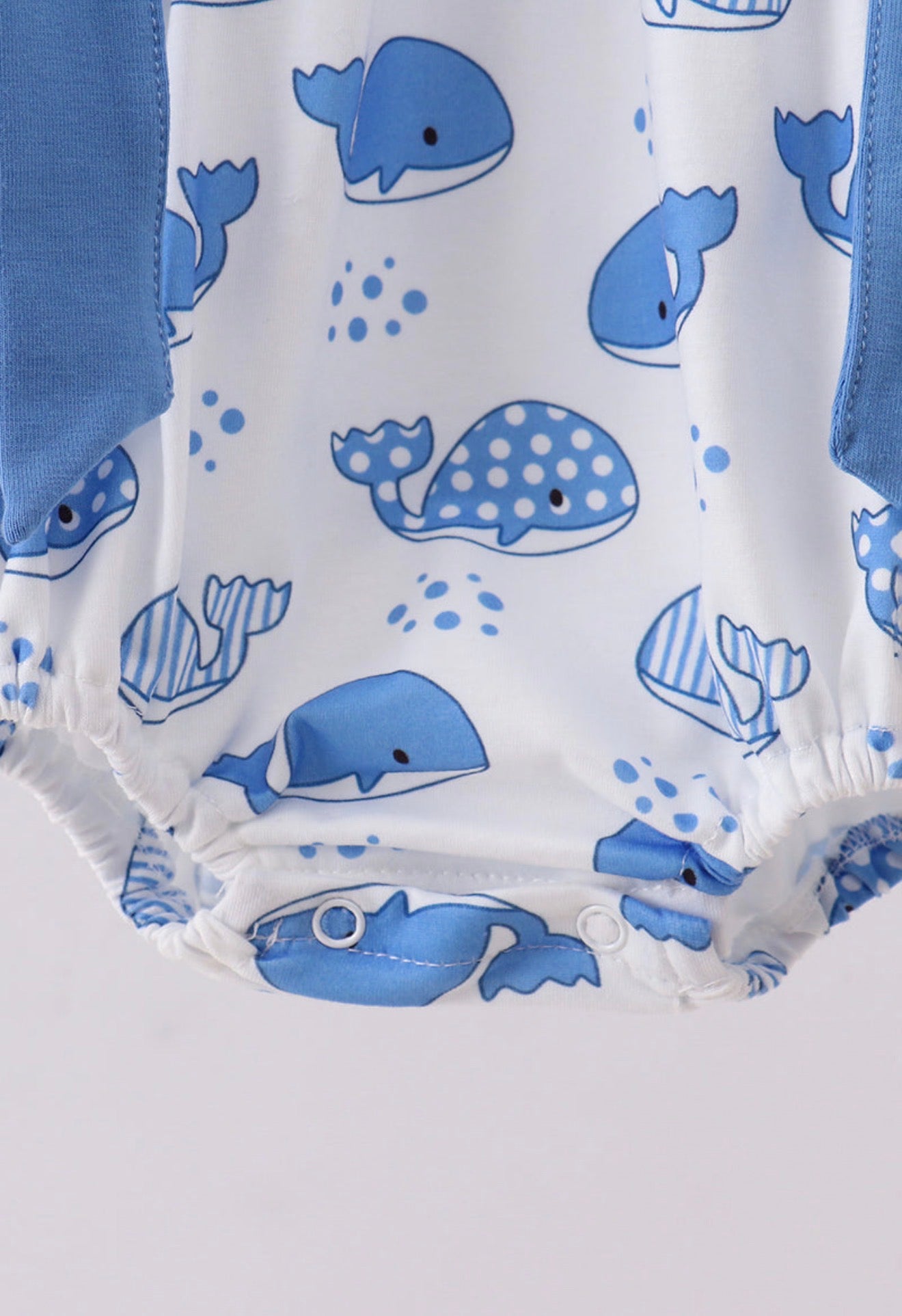 Blue whale print ruffle bubble