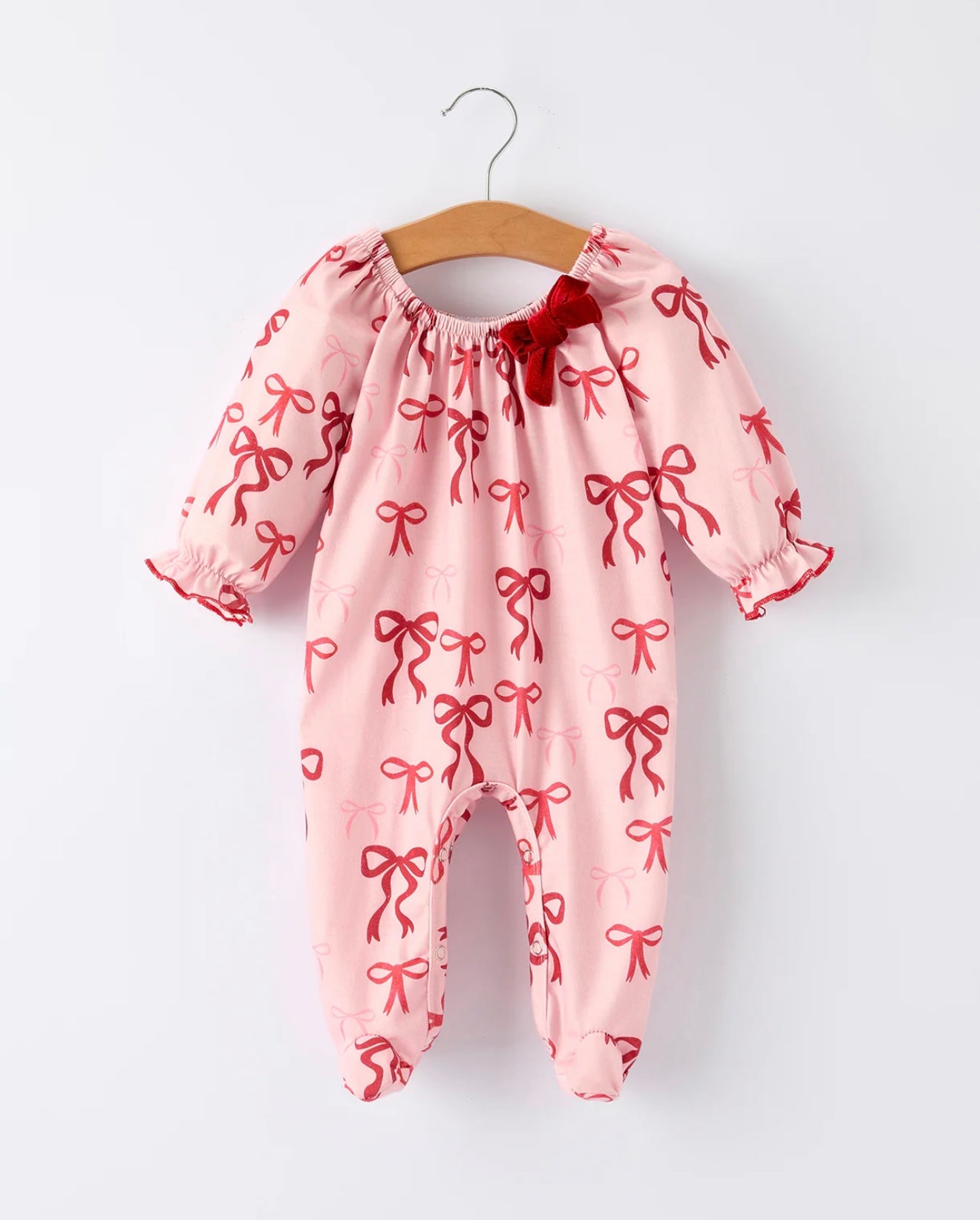 Christmas Bow Print Baby Girls Romper