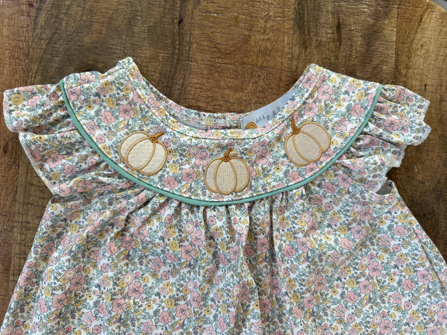 Pink floral print pumpkin embroidery girl dress