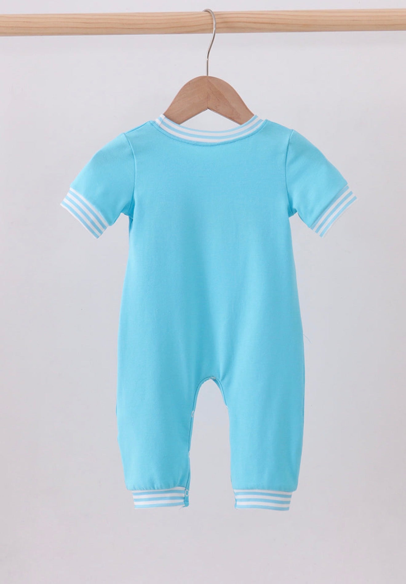 Blue character smocked romper