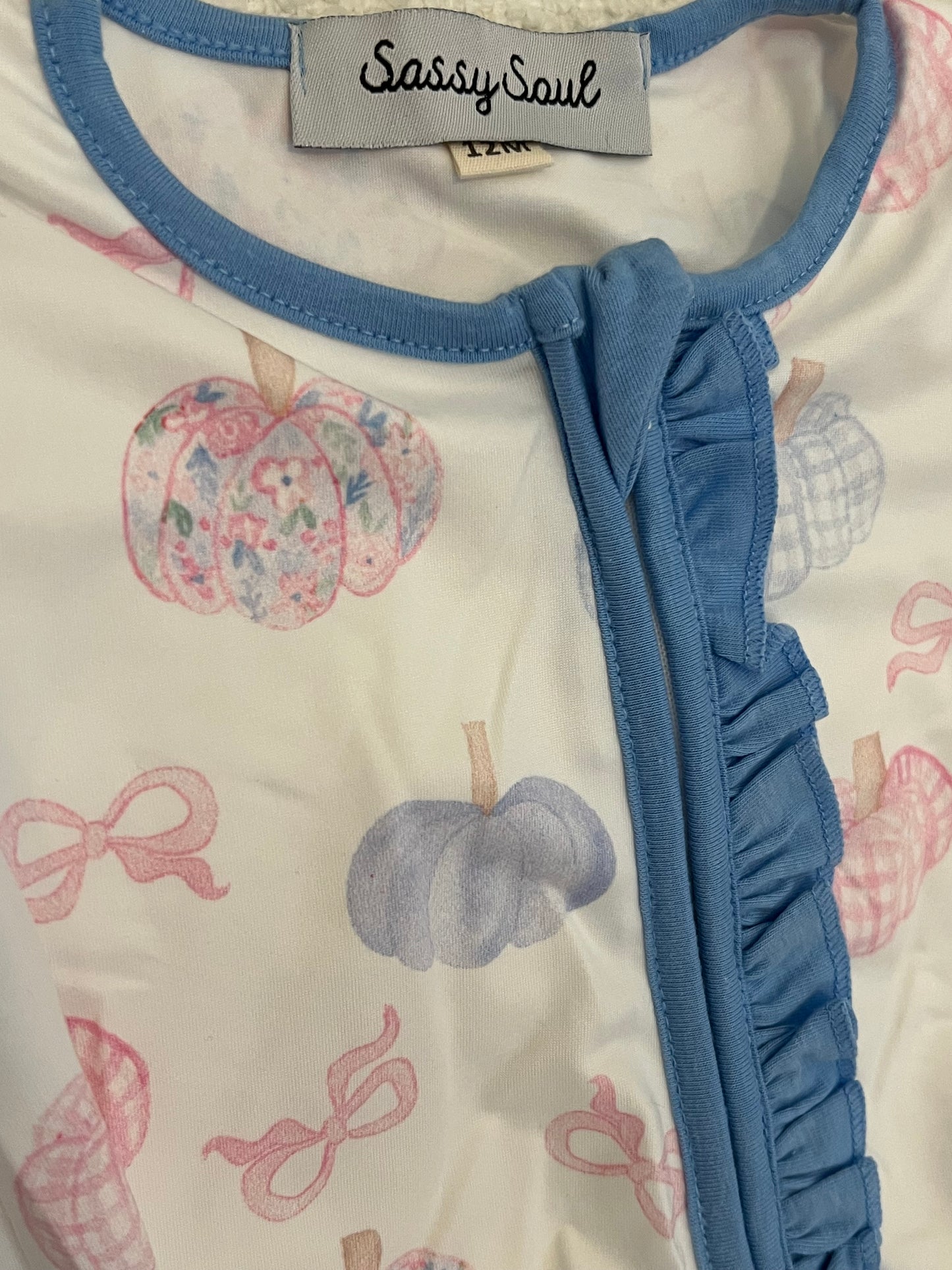 Blue pumpkin print girl romper