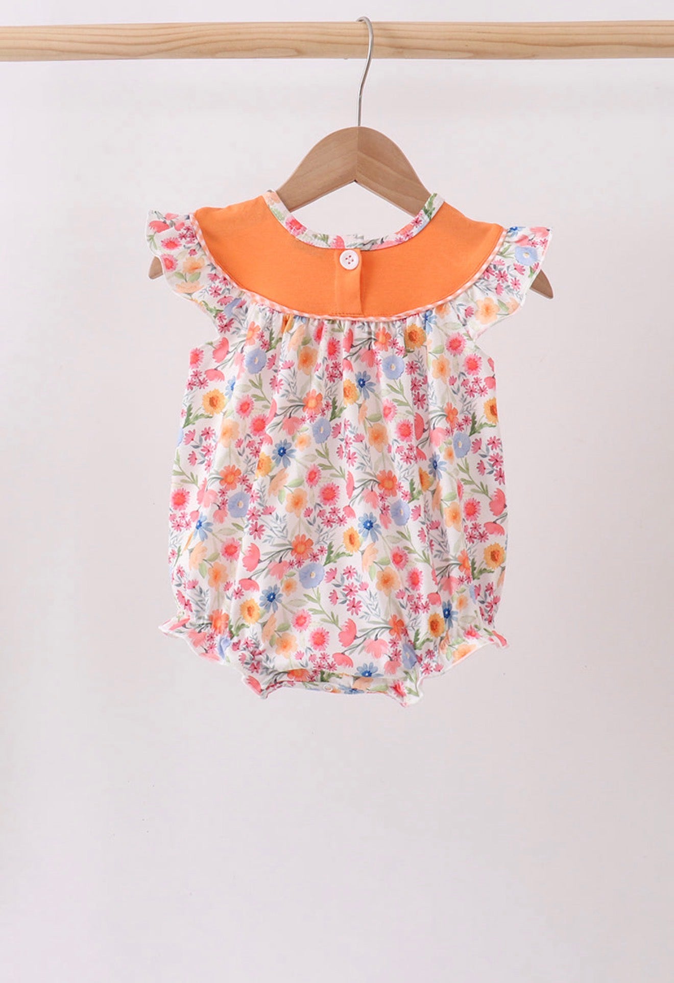 Coral Jesus Loves Me embroidered floral bubble