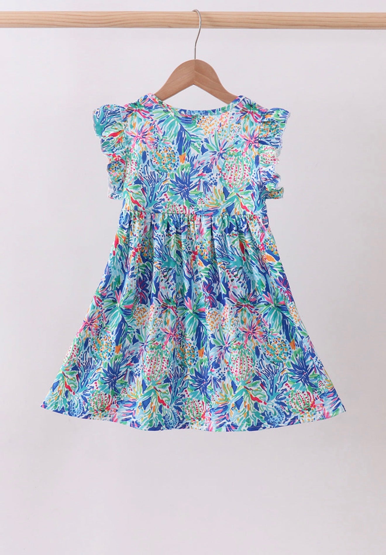 Blue floral print ruffle dress